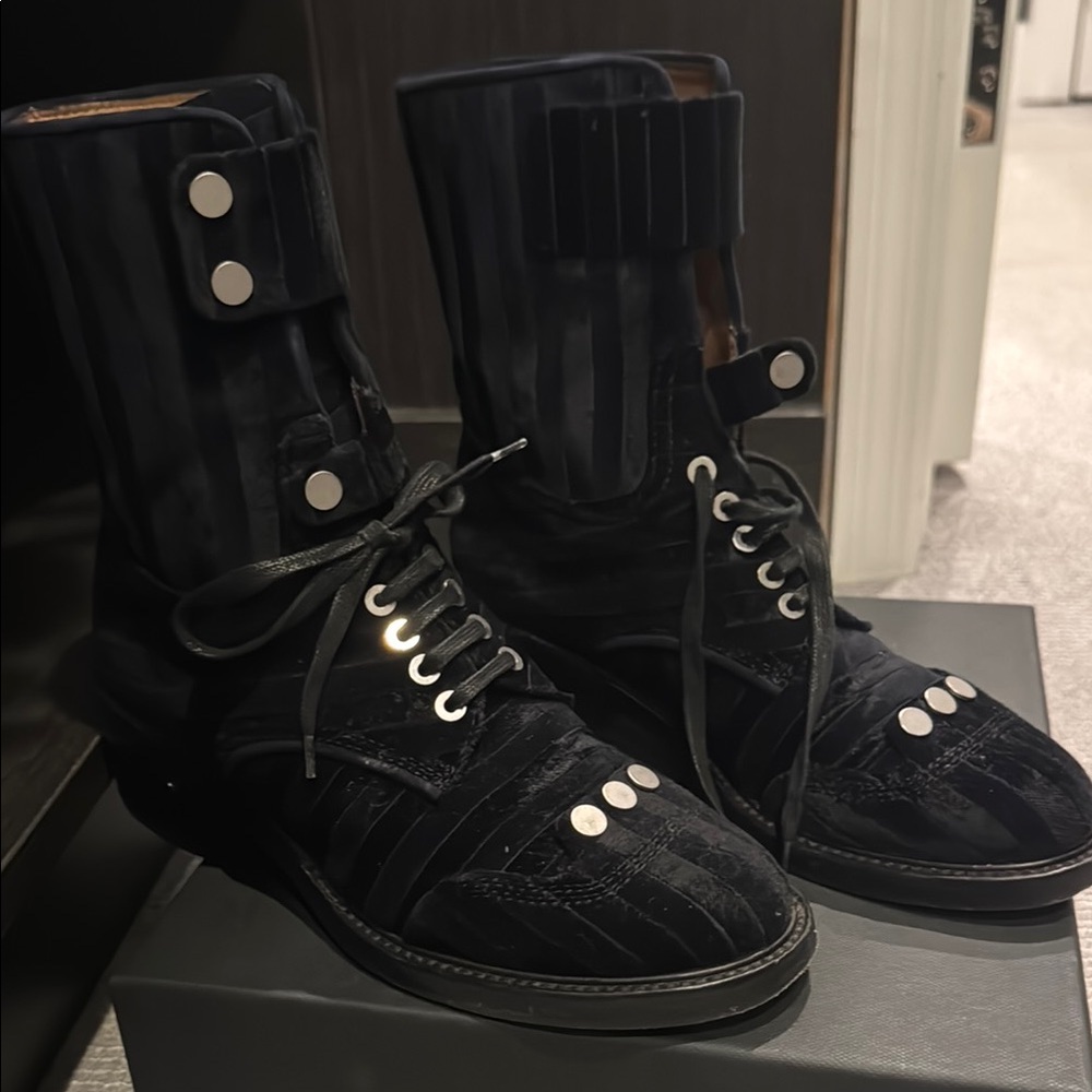 Laurence Dacade Ladies black velvet combat boots
